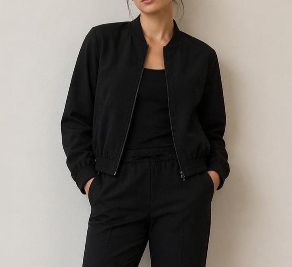 Theory Baharah Bomber Jacket Solid Black Full Zip P US XS
